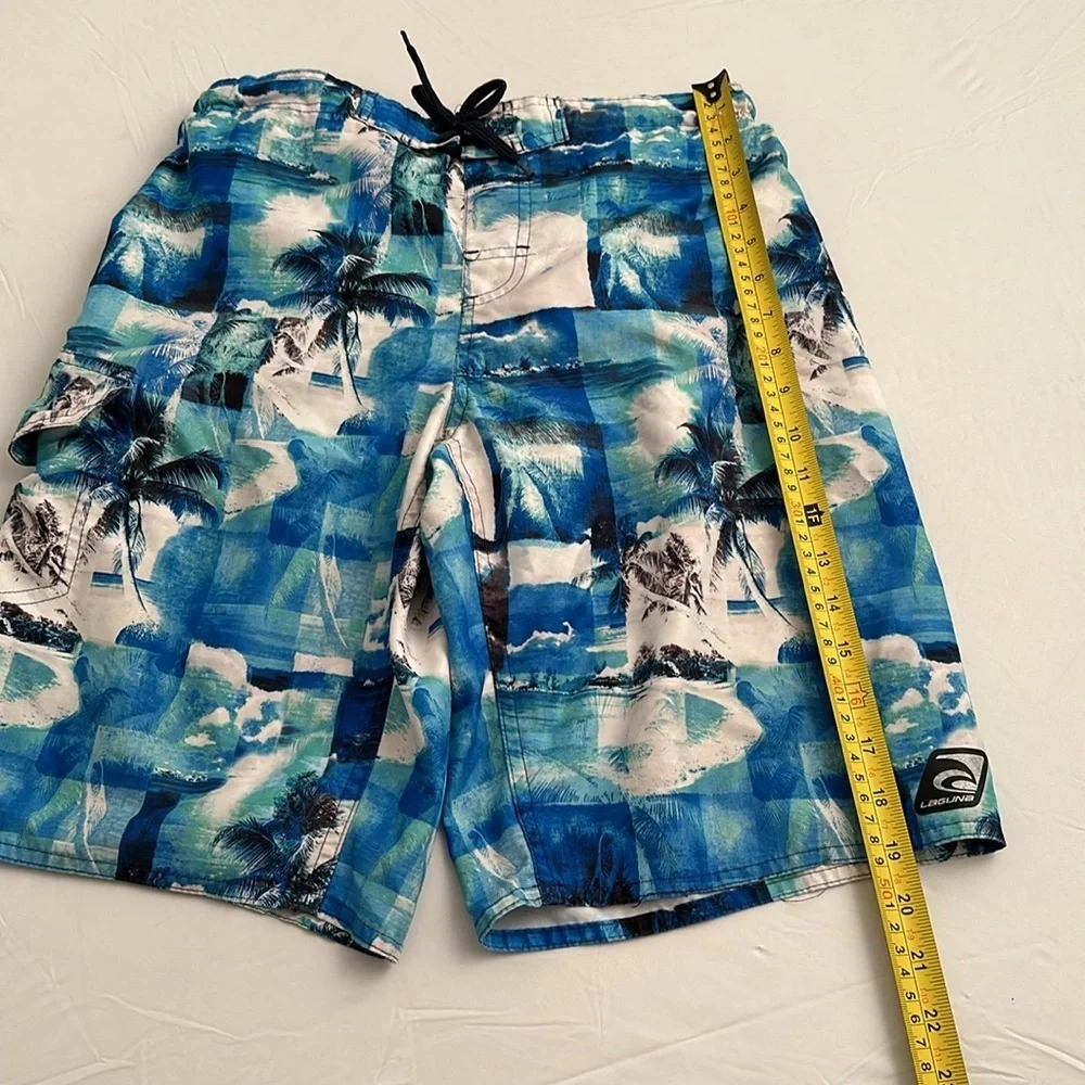 Laguna blue gray multicolor lightweight lined swim board trunks